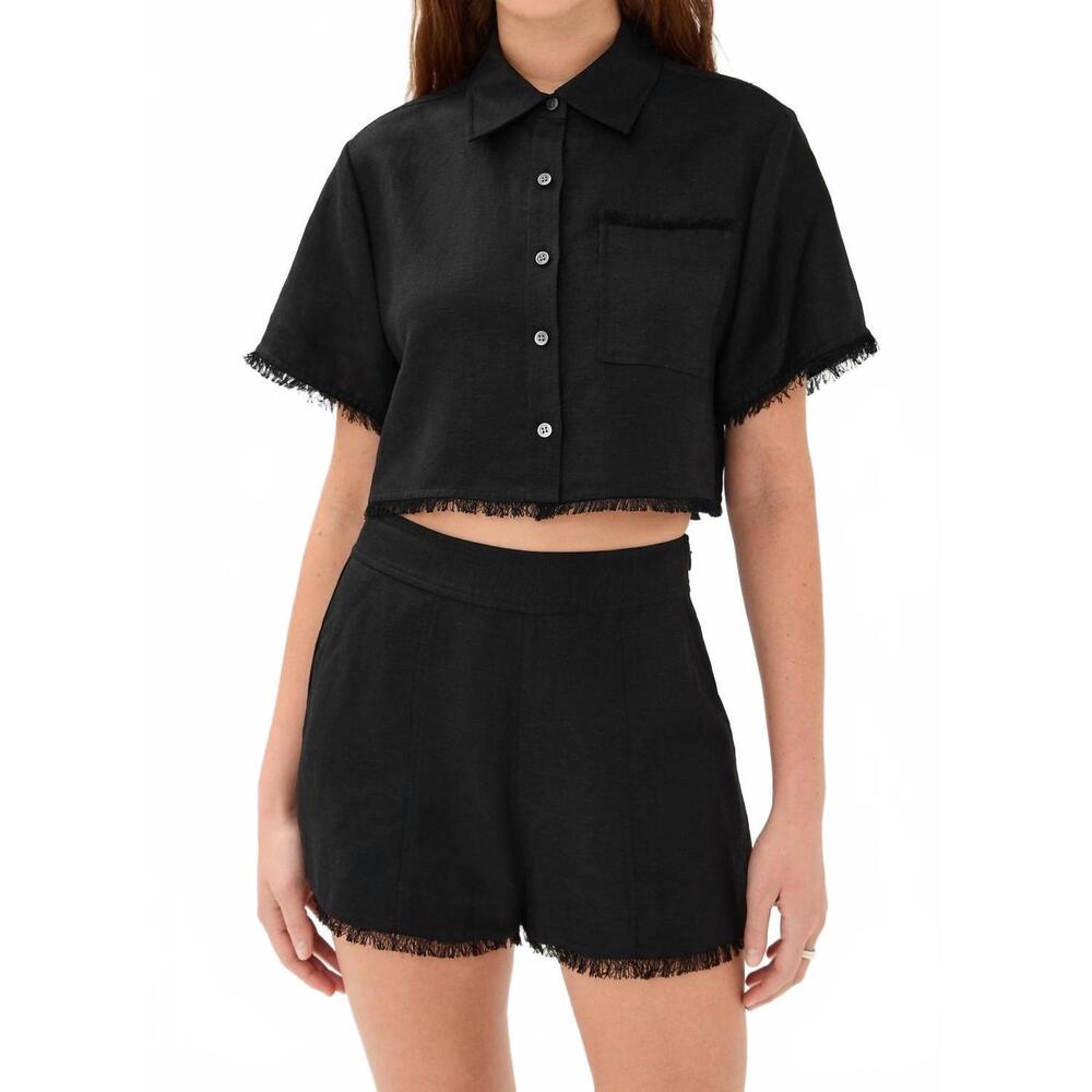 NEW SIMKHAI solange cropped shirt in black
